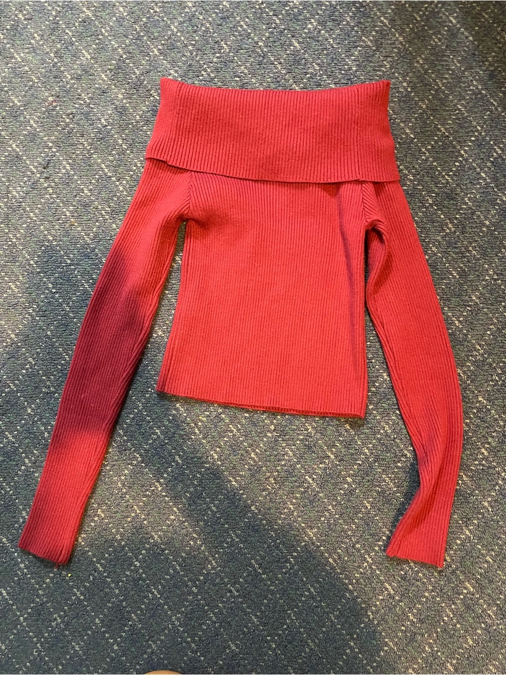 Forever 21 Off-the-Shoulder Fold-Over Ribbed Sweater - Red